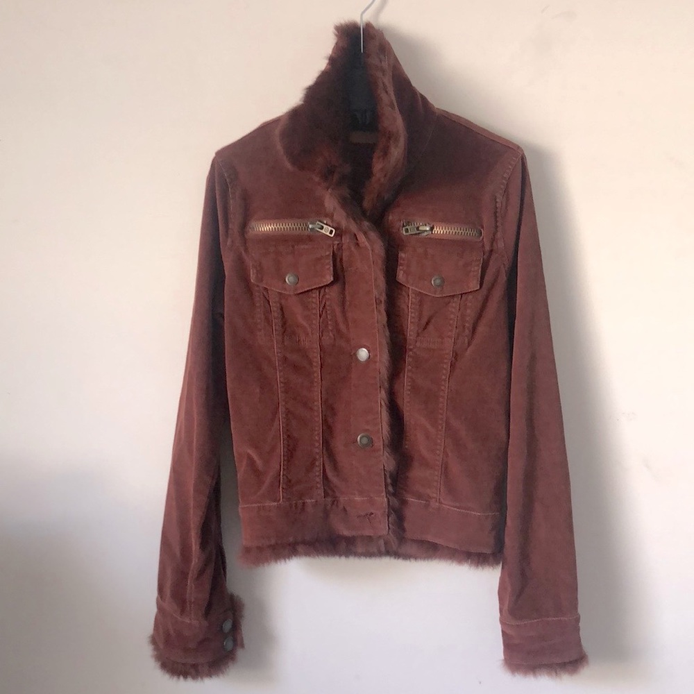 Twill Twenty Two Brown Jacket With Rabbit Fur - image 1